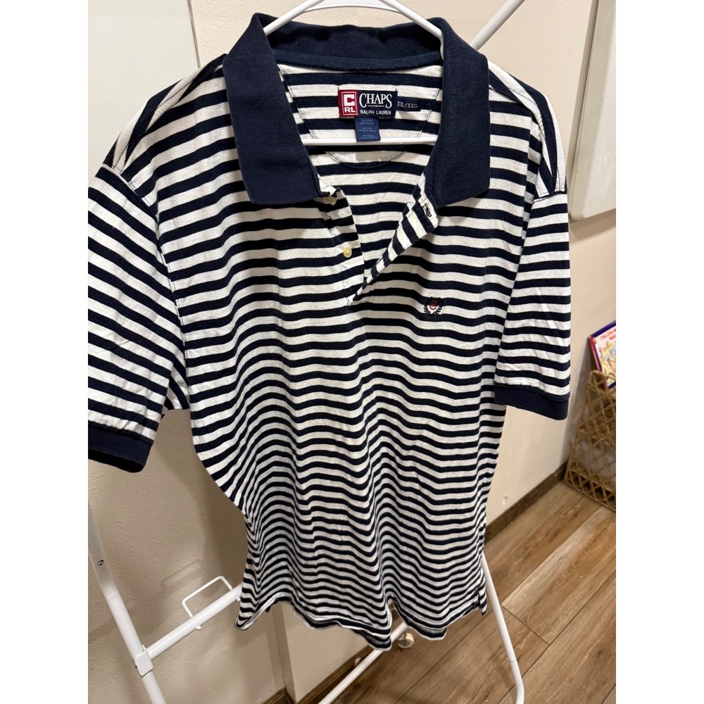 Preppy Nautical Polo Navy Blue White XXL‎ Striped Chaps Ralph Lauren